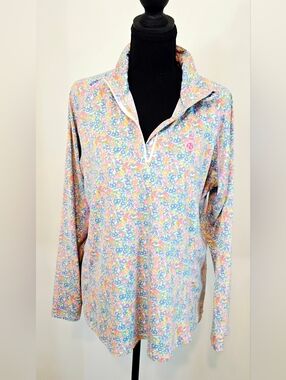 RLX Ralph Lauren Floral Quarter Zip Pullover Jacket Large Golf Performance Pink